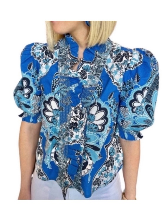 Love The Label Tops - Love the Label Anthropologie Clementine Poppy Blue Print Top
